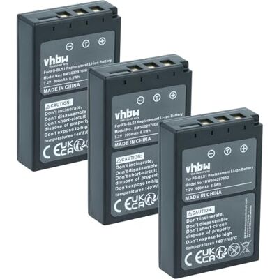 vhbw 3X Batteries Compatible avec Olympus D-SLR E-620 Appareil Photo, Reflex numérique (900mAh, 7,2V, Li-ION) vhbw 3X Batteries Compatible avec Olympus D-SLR E-620 Appareil Photo, Reflex numérique (900mAh, 7,2V, Li-ION)