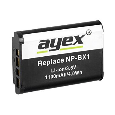 ayex Batterie NP-BX1 compatible pour par exemple DSC-RX100, RX1, HX60V, HX300 et HDR-PJ240, CX240E, AS15, AS20, GW66VE ayex Batterie NP-BX1 compatible pour par exemple DSC-RX100, RX1, HX60V, HX300 et HDR-PJ240, CX240E, AS15, AS20, GW66VE