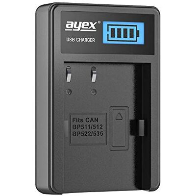 ayex Chargeur USB compatible avec les batteries Canon BP-511a pour par exemple EOS 5D 20D 30D 40D 300D Charge par USB-C par exemple sur ordinateur portable et batterie externe avec affichage LCD du ayex Chargeur USB compatible avec les batteries Canon BP-511a pour par exemple EOS 5D 20D 30D 40D 300D Charge par USB-C par exemple sur ordinateur portable et batterie externe avec affichage LCD du