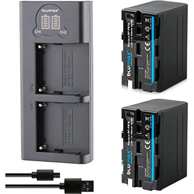 Blumax Lot de 2 piles NP-F970 / NP-F960 LG Cellules 7850 mAh + Slim Dual Chargeur Compatible avec Sony NP-F750 NP-F550 NP-F990 pour flashs Lampes vidéo Blumax Lot de 2 piles NP-F970 / NP-F960 LG Cellules 7850 mAh + Slim Dual Chargeur Compatible avec Sony NP-F750 NP-F550 NP-F990 pour flashs Lampes vidéo