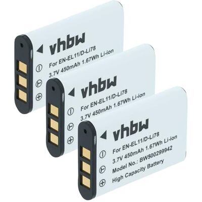 vhbw Lot de 3 Batteries 450mAh pour Appareil Photo Olympus FE-370 comme Li-60B. vhbw Lot de 3 Batteries 450mAh pour Appareil Photo Olympus FE-370 comme Li-60B.