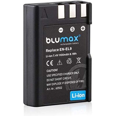 Blumax Batterie compatible avec Nikon EN-EL9e/EN-EL9a 1100 mAh Compatible avec Nikon D3000 D5000 D40 D40x D60 Blumax Batterie compatible avec Nikon EN-EL9e/EN-EL9a 1100 mAh Compatible avec Nikon D3000 D5000 D40 D40x D60