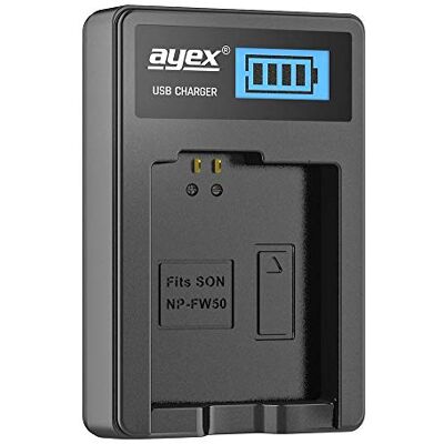 ayex Chargeur USB pour Batterie Sony Type NP-FW50 Chargement Via Prise USB, Ordinateur Portable, Batterie Externe ou PC Écran LCD avec indicateur de Charge ayex Chargeur USB pour Batterie Sony Type NP-FW50 Chargement Via Prise USB, Ordinateur Portable, Batterie Externe ou PC Écran LCD avec indicateur de Charge