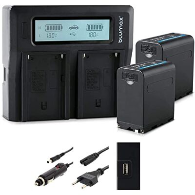 Blumax Lot de 2 batteries USB + chargeur pour Sony NP-F980 7850 mAh Blumax Lot de 2 batteries USB + chargeur pour Sony NP-F980 7850 mAh