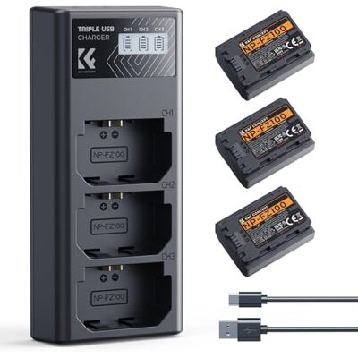 K&F CONCEPT NP-FZ100 Lot de 3 batteries et chargeurs de rechange 2280 mAh et chargeur triple fente pour appareil photo Sony A7iii, A7iv, FX3, FX30, A7C, ZV-E1, A9, A6600, Alpha 9, Alpha 9S, A9S, A7R3 Batterie pour Sony A6700, A7iii, ZV-E1, A7iv, A7C, FX K&F CONCEPT NP-FZ100 Lot de 3 batteries et chargeurs de rechange 2280 mAh et chargeur triple fente pour appareil photo Sony A7iii, A7iv, FX3, FX30, A7C, ZV-E1, A9, A6600, Alpha 9, Alpha 9S, A9S, A7R3 Batterie pour Sony A6700, A7iii, ZV-E1, A7iv, A7C, FX
