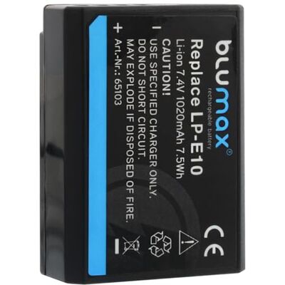 Blumax Batterie pour Canon LP-E10 1020 mAh Compatible avec Canon EOS 1100D 1200D 1300D EOS Rebel T3-T5-T6 1020mAh Blumax Batterie pour Canon LP-E10 1020 mAh Compatible avec Canon EOS 1100D 1200D 1300D EOS Rebel T3-T5-T6 1020mAh
