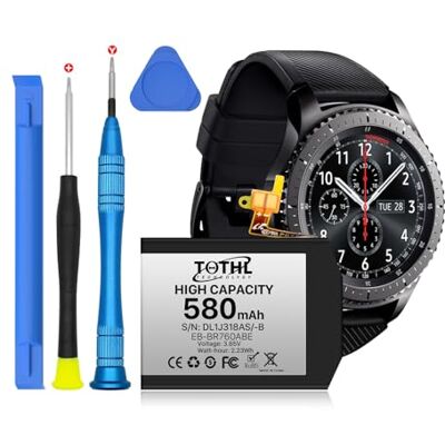 TQTHL Batterie de rechange pour Samsung Gear S3 580 mAh EB-BR760ABE compatible avec Samsung Gear SM-R760 SM-R770 SM-R765 Gear S3 Frontier Gear S3 Classic GH43-04699A avec jeu d'outils de réparation TQTHL Batterie de rechange pour Samsung Gear S3 580 mAh EB-BR760ABE compatible avec Samsung Gear SM-R760 SM-R770 SM-R765 Gear S3 Frontier Gear S3 Classic GH43-04699A avec jeu d'outils de réparation