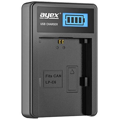ayex Chargeur USB compatible avec Canon LP-E6 N NH Rechargeable via ordinateur portable, Power Bank PC, etc. Écran LCD avec indicateur de niveau de charge ayex Chargeur USB compatible avec Canon LP-E6 N NH Rechargeable via ordinateur portable, Power Bank PC, etc. Écran LCD avec indicateur de niveau de charge