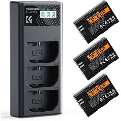 K&F CONCEPT Lot de 3 batteries LP-E6P 2280 mAh et chargeur, compatibles avec Canon R6 Mark II/III, R5 Mark II, C50, R5 R6 R7, 5D 6D 7D Mark II et plus. K&F CONCEPT Lot de 3 batteries LP-E6P 2280 mAh et chargeur, compatibles avec Canon R6 Mark II/III, R5 Mark II, C50, R5 R6 R7, 5D 6D 7D Mark II et plus.