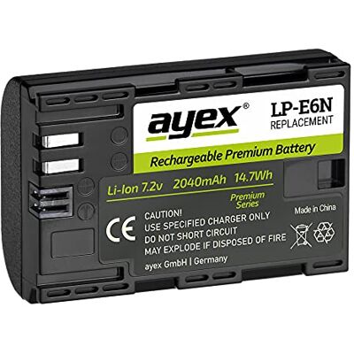ayex LP-E6N Batterie de qualité supérieure compatible avec Canon EOS R R5 R6 5D Mark II Mark III Mark IV 5DS R 7D 6D – Puissante avec cellules Li-ion haut de gamme, 2040 mAh, compatible avec LP-E6 ayex LP-E6N Batterie de qualité supérieure compatible avec Canon EOS R R5 R6 5D Mark II Mark III Mark IV 5DS R 7D 6D – Puissante avec cellules Li-ion haut de gamme, 2040 mAh, compatible avec LP-E6