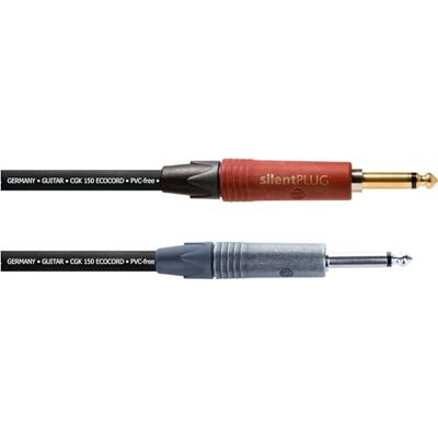 Cordial Câble de guitare de 3 m avec fiche rétro argentée ECL ECOCORD-3PP-SIL Cordial Câble de guitare de 3 m avec fiche rétro argentée ECL ECOCORD-3PP-SIL