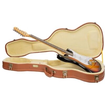 Crossrock Étui rigide en bois pour guitare électrique Stratocaster/Telecaster Finition Red Wood sculptée, intérieur ivoire, serrure – Série Relief Premium Crossrock Étui rigide en bois pour guitare électrique Stratocaster/Telecaster Finition Red Wood sculptée, intérieur ivoire, serrure – Série Relief Premium