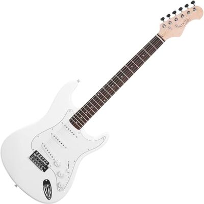 Rocktile Sphere Classic White Electric Guitar (white pickguard, 3x Single Coil pickups, 21 frets, Engineering Wood neck, trémolo bridge, 2.5m cable, trémolo arm, Allen key) Rocktile Sphere Classic White Electric Guitar (white pickguard, 3x Single Coil pickups, 21 frets, Engineering Wood neck, trémolo bridge, 2.5m cable, trémolo arm, Allen key)