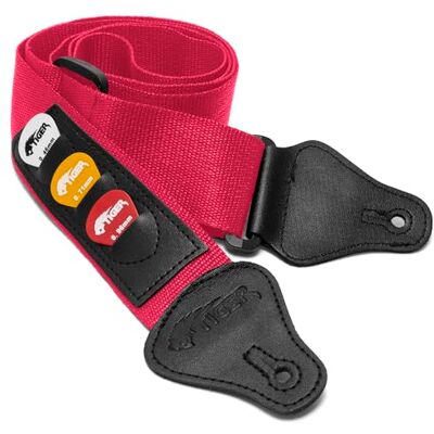 Tiger STP4-PK Sangle de guitare avec porte-médiators Rose Tiger STP4-PK Sangle de guitare avec porte-médiators Rose