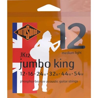 Rotosound Cordes pour Guitare Acoustique JUMBO KING 6-cordes JK12 ML12-54 Medium-Light 12-54 Rotosound Cordes pour Guitare Acoustique JUMBO KING 6-cordes JK12 ML12-54 Medium-Light 12-54