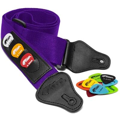Tiger Sangle et médiators pour guitare, Nylon, Violet, Taille unique Tiger Sangle et médiators pour guitare, Nylon, Violet, Taille unique