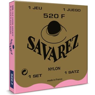 Savarez Cordes pour guitare classique, jeu Traditional Concert 520F Tension Normale, nylon lisse, cordes de basse et G3 enroulées en argent, carte rouge, Made in Europe Savarez Cordes pour guitare classique, jeu Traditional Concert 520F Tension Normale, nylon lisse, cordes de basse et G3 enroulées en argent, carte rouge, Made in Europe
