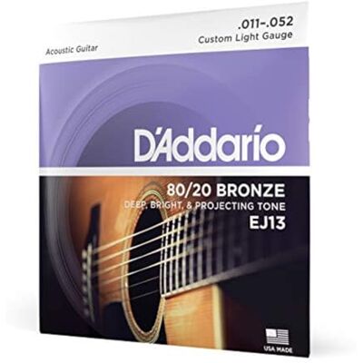 D'Addario Cordes Guitare Acoustique Corde Guitare Folk EJ13 Cordes en Bronze pour Guitare Acoustique Bronze Phosphoreux 80/20 Custom Light 11-52 D'Addario Cordes Guitare Acoustique Corde Guitare Folk EJ13 Cordes en Bronze pour Guitare Acoustique Bronze Phosphoreux 80/20 Custom Light 11-52