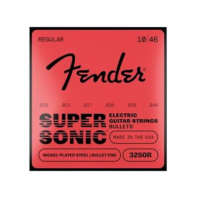 Fender Super Bullet Elektrische Gitaarsnaren Nikkel 10-46, 3 Pack Kogelvormige uiteinden voor tremolo-stabiliteit, standaard lichte snaardikte 10-46, vernikkeld staal, 3 sets Fender Super Bullet Elektrische Gitaarsnaren Nikkel 10-46, 3 Pack Kogelvormige uiteinden voor tremolo-stabiliteit, standaard lichte snaardikte 10-46, vernikkeld staal, 3 sets