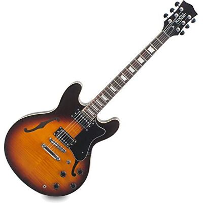 Rocktile Pro HB100-SB Guitare électrique (corps semi-résonant/hollowbody, 2 Humbucker, touche en palissandre, manche en érable, échelle : 65 cm, largeur de sillet : 43 mm) Sunburst Rocktile Pro HB100-SB Guitare électrique (corps semi-résonant/hollowbody, 2 Humbucker, touche en palissandre, manche en érable, échelle : 65 cm, largeur de sillet : 43 mm) Sunburst