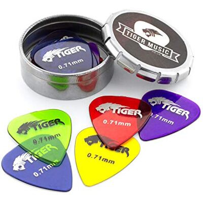 Tiger médiators de guitare avec Pick Tin – 12 Gel 0,71 mm Tiger médiators de guitare avec Pick Tin – 12 Gel 0,71 mm