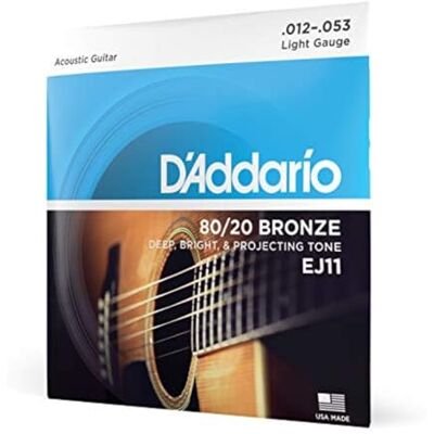 D'Addario Cordes Guitare Acoustique Corde Guitare Folk EJ11 Cordes en Bronze pour Guitare Acoustique Bronze Phosphoreux 80/20 Léger 12-53 D'Addario Cordes Guitare Acoustique Corde Guitare Folk EJ11 Cordes en Bronze pour Guitare Acoustique Bronze Phosphoreux 80/20 Léger 12-53