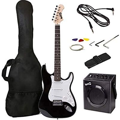 RockJam Superkit de guitare électrique pleine grandeur RJ20WAR2 avec amplificateur de guitare, cordes de guitare, accordeur de guitare, sangle de guitare, étui et câble, noir RockJam Superkit de guitare électrique pleine grandeur RJ20WAR2 avec amplificateur de guitare, cordes de guitare, accordeur de guitare, sangle de guitare, étui et câble, noir