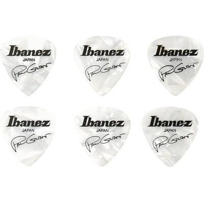 Ibanez B1000PG-PW Lot de 6 médiators Signature Paul Gilbert, 1.0mm, Blanc Ibanez B1000PG-PW Lot de 6 médiators Signature Paul Gilbert, 1.0mm, Blanc