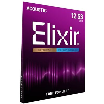 Elixir Cordes en Bronze 80/20 pour guitare acoustique avec revêtement POLYWEB, Light (.012-.053) Elixir Cordes en Bronze 80/20 pour guitare acoustique avec revêtement POLYWEB, Light (.012-.053)