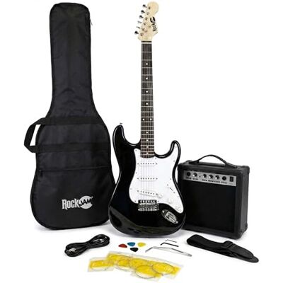 RockJam Kit de guitare électrique de la taille complète de avec ampli de 10 watts, ses cours, sangle, sac de concerts, choix, cordes de plomb et de rechange noir RockJam Kit de guitare électrique de la taille complète de avec ampli de 10 watts, ses cours, sangle, sac de concerts, choix, cordes de plomb et de rechange noir
