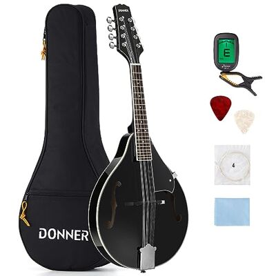 Donner Ensemble d'instruments de mandoline noirs pour débutants et adultes En acajou Style A Avec accordeur, corde, sac de transport, médiators (DML-100B) Donner Ensemble d'instruments de mandoline noirs pour débutants et adultes En acajou Style A Avec accordeur, corde, sac de transport, médiators (DML-100B)