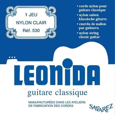 Savarez cordes de guitare classique Leonida jeu de 6 cordes (530) nylon nu, cordes de basse en fil de cuivre argenté tension normale Savarez cordes de guitare classique Leonida jeu de 6 cordes (530) nylon nu, cordes de basse en fil de cuivre argenté tension normale