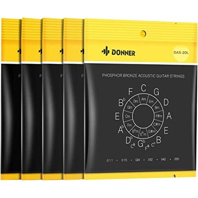 Donner Jeu de 5 jeux de 6 cordes hexagonales en acier pour guitare acoustique légère Revêtement bronze phosphoreux 11-50 DAS-20L Donner Jeu de 5 jeux de 6 cordes hexagonales en acier pour guitare acoustique légère Revêtement bronze phosphoreux 11-50 DAS-20L