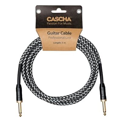 CASCHA Professional Line Câble de guitare, droit, tweed noir, 9 m CASCHA Professional Line Câble de guitare, droit, tweed noir, 9 m
