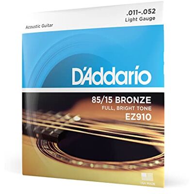 D'Addario Cordes Guitare Acoustique Corde Guitare Folk EZ910 Cordes en bronze pour guitare acoustique Bronze 85/15 Léger 11-52 D'Addario Cordes Guitare Acoustique Corde Guitare Folk EZ910 Cordes en bronze pour guitare acoustique Bronze 85/15 Léger 11-52
