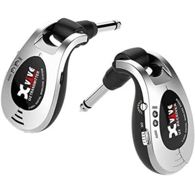 Xvive U2 Émetteur/récepteur numérique, système sans fil pour guitare, basse et autres instruments, rechargeable 2,4 GHz argent Xvive U2 Émetteur/récepteur numérique, système sans fil pour guitare, basse et autres instruments, rechargeable 2,4 GHz argent