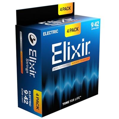 Elixir Strings Elektrische Gitaarsnaren Vernikkeld Met Nanoweb Technologie, Super Light (.009,.042), Amazon Exclusive 4 Pack Elixir Strings Elektrische Gitaarsnaren Vernikkeld Met Nanoweb Technologie, Super Light (.009,.042), Amazon Exclusive 4 Pack