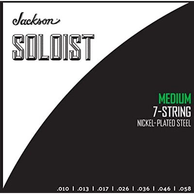 Jackson Soloist Elektrische Gitaarsnaren 7-String Medium .010-.058 Vernikkelde, 7-snarige gitaarsnaren met een medium dikte van .010-.058, geschikt voor heavy metal gitaren Jackson Soloist Elektrische Gitaarsnaren 7-String Medium .010-.058 Vernikkelde, 7-snarige gitaarsnaren met een medium dikte van .010-.058, geschikt voor heavy metal gitaren