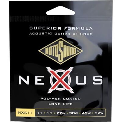 Rotosound Cordes pour Guitare Acoustique NEXUS COATED BRONZE 6-cordes NXA11 Rotosound Cordes pour Guitare Acoustique NEXUS COATED BRONZE 6-cordes NXA11