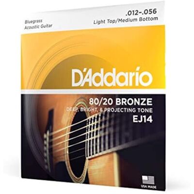 D'Addario Cordes Guitare Acoustique Corde Guitare Folk EJ14 Cordes en Bronze pour Guitare Acoustique Bronze Phosphoreux 80/20 Light Top/Bas moyen/Bluegrass 12-56 D'Addario Cordes Guitare Acoustique Corde Guitare Folk EJ14 Cordes en Bronze pour Guitare Acoustique Bronze Phosphoreux 80/20 Light Top/Bas moyen/Bluegrass 12-56