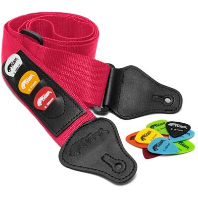 Tiger STPK-PK Sangle de guitare avec 12 médiators Rose Tiger STPK-PK Sangle de guitare avec 12 médiators Rose