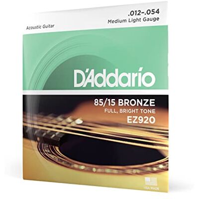 D'Addario Cordes Guitare Acoustique Corde Guitare Folk EZ920 Cordes en bronze pour guitare acoustique Bronze 85/15 Moyen/Léger 12-54 D'Addario Cordes Guitare Acoustique Corde Guitare Folk EZ920 Cordes en bronze pour guitare acoustique Bronze 85/15 Moyen/Léger 12-54