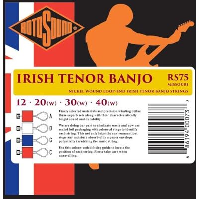 Rotosound Cordes pour Banjo, Jeu de cordes pour banjo ténor RS75 Medium 10-32 Rotosound Cordes pour Banjo, Jeu de cordes pour banjo ténor RS75 Medium 10-32
