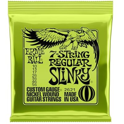 Ernie Ball Regular Slinky Cordes filées en nickel pour guitare électrique à 7 cordes, calibre 10-56 Ernie Ball Regular Slinky Cordes filées en nickel pour guitare électrique à 7 cordes, calibre 10-56