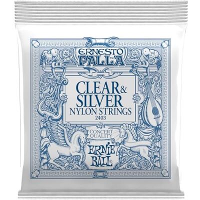 Ernie Ball Ernesto Palla Cordes en nylon, transparent et argenté, pour guitare classique Ernie Ball Ernesto Palla Cordes en nylon, transparent et argenté, pour guitare classique