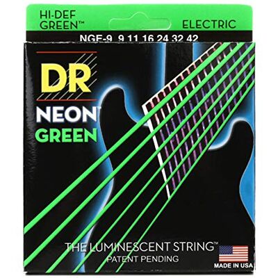 DR Strings DR String NGE-9 Neon Green Jeu de cordes pour guitare electrique, NGE-9 Green coated 9-42 DR Strings DR String NGE-9 Neon Green Jeu de cordes pour guitare electrique, NGE-9 Green coated 9-42