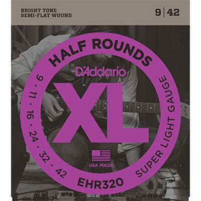 D'Addario EHR320 Cordes à filet demi-rond pour guitare électrique Super Light 9-42 D'Addario EHR320 Cordes à filet demi-rond pour guitare électrique Super Light 9-42
