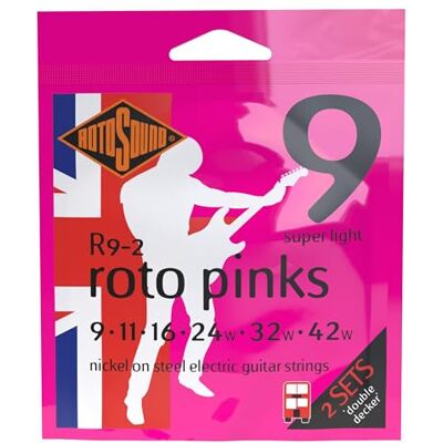 Rotosound Cordes pour Guitare Électrique Roto Nickelée 2 Jeu de PINKS R9-2 Super Light 9-42 Rotosound Cordes pour Guitare Électrique Roto Nickelée 2 Jeu de PINKS R9-2 Super Light 9-42