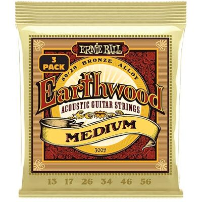 Ernie Ball Earthwood Medium 80/20 Lot de 3 cordes pour guitare acoustique, bronze Calibre 13-56 Ernie Ball Earthwood Medium 80/20 Lot de 3 cordes pour guitare acoustique, bronze Calibre 13-56