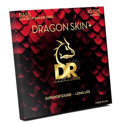 DR Strings DRAGON SKIN+ Cordes de basse en acier inoxydable revêtues DBS-45 Son supérieur avec sensation de confort et longue durée de vie : Medium 45-105 DR Strings DRAGON SKIN+ Cordes de basse en acier inoxydable revêtues DBS-45 Son supérieur avec sensation de confort et longue durée de vie : Medium 45-105